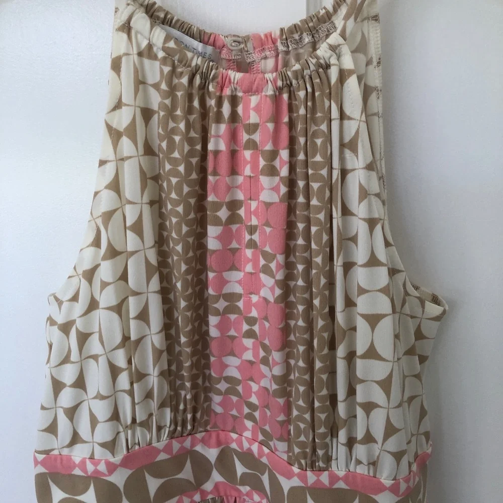 London Times Pink and Beige Geometric Pattern Stretchy Lightweight Dress size 4 - Picture 4 of 6